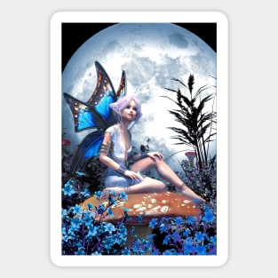 Fairy sitting on a mushroom under the moon Magnet